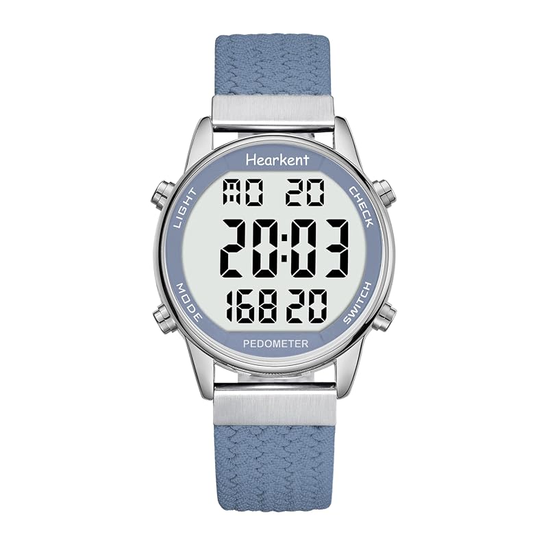 Hearkent Blue Pedometer Watch – Step, Mileage & Calorie Tracker, Large Digits