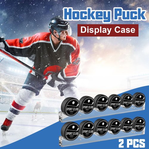 Bekith 2 Pack Hockey Puck Display Case for 6 Pucks, Wall Mount Acrylic Clear Puck Holder, Display Stand Perfect Showcase for Living Room Bedroom Decoration