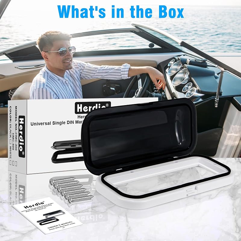 Herdio Marine Radio Cover, Water-Resistant, Smoke-Tinted Flip-Open Door