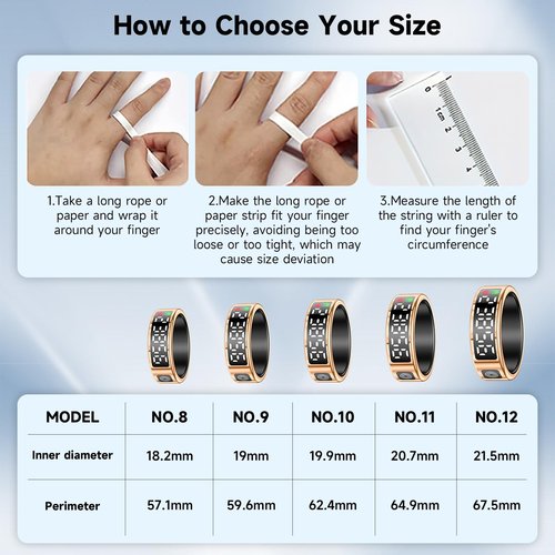 Smart Ring with Display - Fitness Tracker, Heart Rate Monitor, Sleep Tracker, Step Counter, Gesture Control for TikTok & Camera - IP68 Waterproof, Extended Battery Life Gold #09