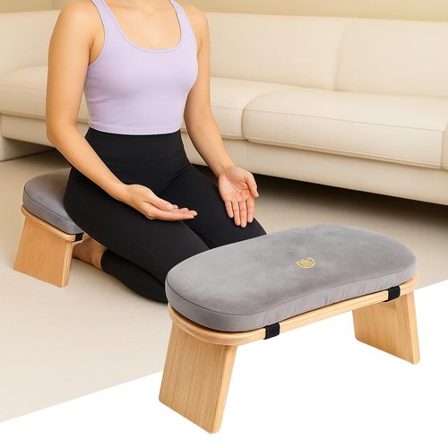 HOSASSPER Bamboo Meditation Bench, Folding Meditation Stool with Velvet Cushion & Carry Bag, Seiza Prayer Stool, Kneeling Meditation Bench for Yoga, Mindfulness & Zen Practice