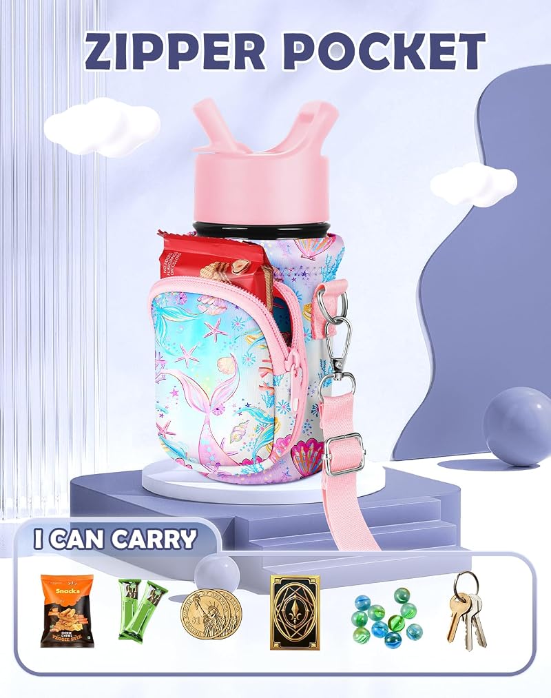 Miss Adola Pink Fishtail Water Bottle Carrier, 10-18 Oz Neoprene