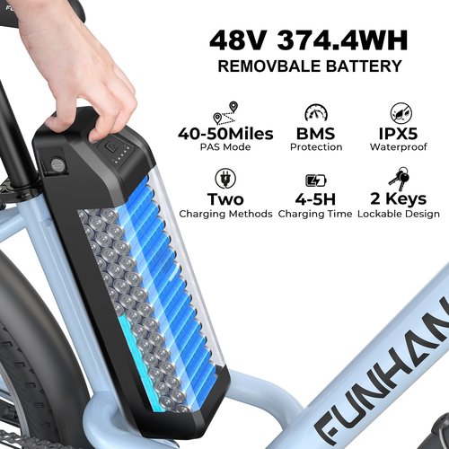 Funhang Electric Bike for Adults, 26" 1000W Peak City Cruiser Ebike, 21.7MPH 50 Miles Commuter Electric Bicycle with 48V 374.4WH Removable Li-ion Battery, Adjustable Stem, Rear Rack, Fenders, 7-Speed
