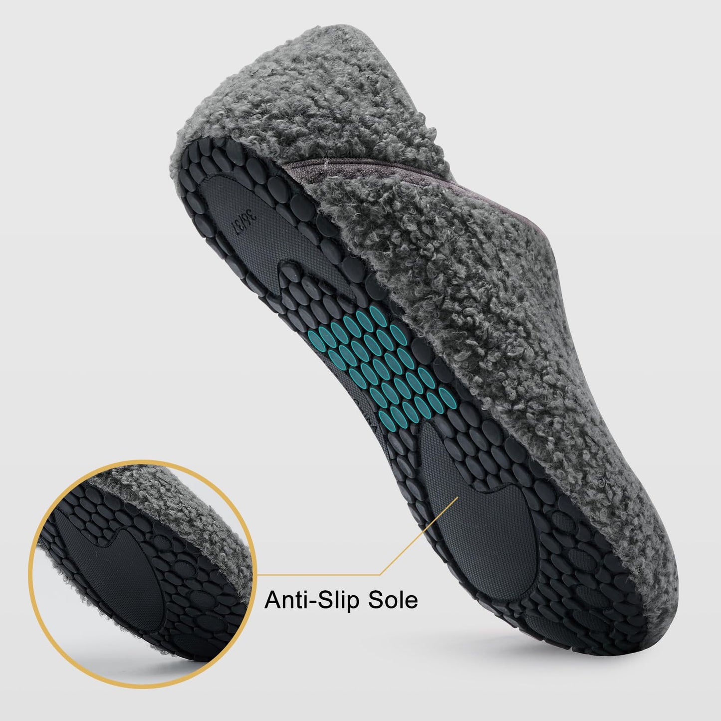 VIFUUR House Slippers for Women Men Slip on Indoor Barefoot Slipper Socks Fuzzy Cozy Sock Shoes for Home Bedroom Travel Grey,38/39