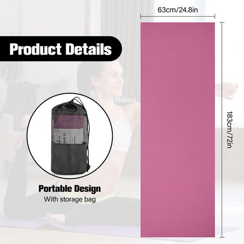 MoKo Hot Yoga Towel, Non-Slip Yoga Mat Towel with Grip Dots, 74.4"×27.3" Yoga Mat Cover for Pilates, Fitness, Meditation, Swimming Pool, Beach, Travel Yoga Mat with Corner Pockets, Magenta