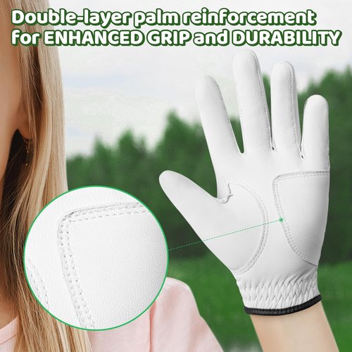 Braventure Junior Youth Kids Golf Glove for Left Hand – Sheepskin Leather Breathable Training Glove with Golf Tees, Divot Tool & Gift Box (Size L)