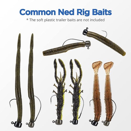 MadBite Ned Rig Jig Hook Kits, Finesse Mushroom Jig Heads for Soft Lures (Green Pumpkin, 1/8 oz)