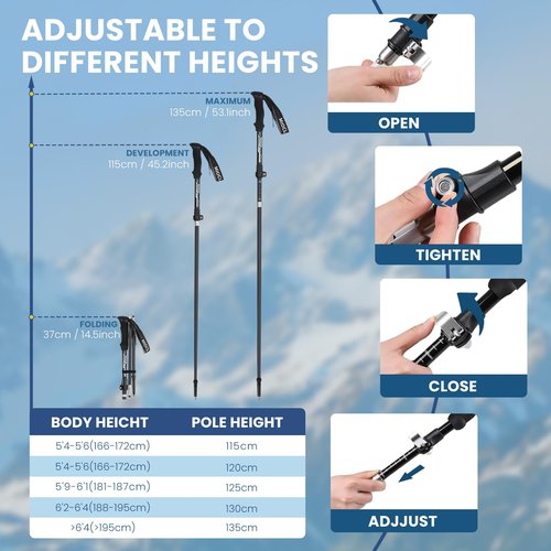 MIOCLYD Collapsible Hiking Poles, 7075 Aluminum Trekking Poles, 2pc Lightweight Folding Adjustable for Men & Women, Walking Sticks for Hiking, Camping, Backpacking