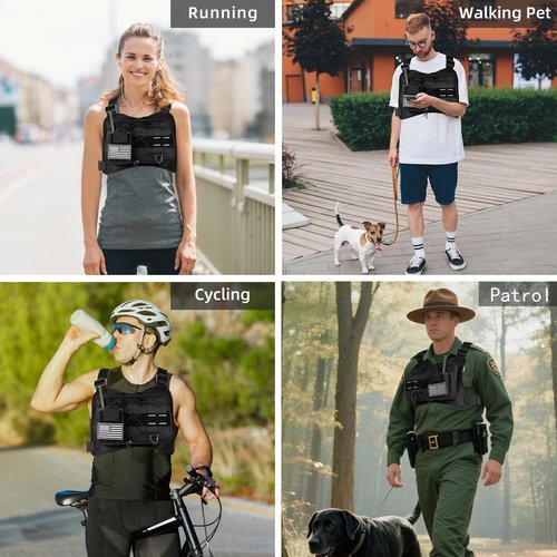 Outdoor Sports Bag for Men with Phone Holder, Breathable Running Pack Fits Most Pistols, EDC Travel Running Vest Pouch, Tactical Chest Bag with Removable Radio Pouch Holster for Workout and Patrol