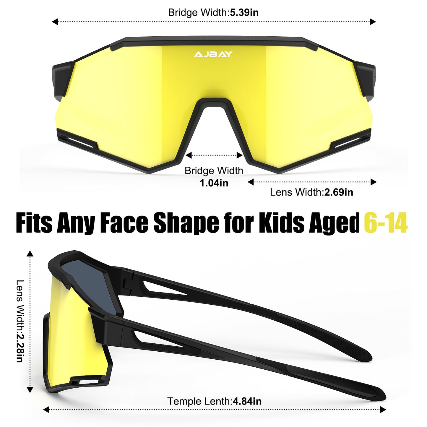 AJBAY Polarized Kids Sunglasses Youth Baseball Sunglasses UV400 6-14 Boys Girls Sports Sun Glasses Shade for Softball Cycling