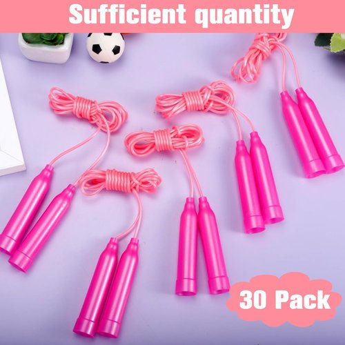 EXTRAPINS 30 PCS Pink Jump Ropes Bulk, Adjustable Plastic Skipping Rope, 7.3 Feet Jump Ropes for Kids, PVC Jumping Rope for Party Favor Birthday Gifts, Indoor Outdoor Activity
