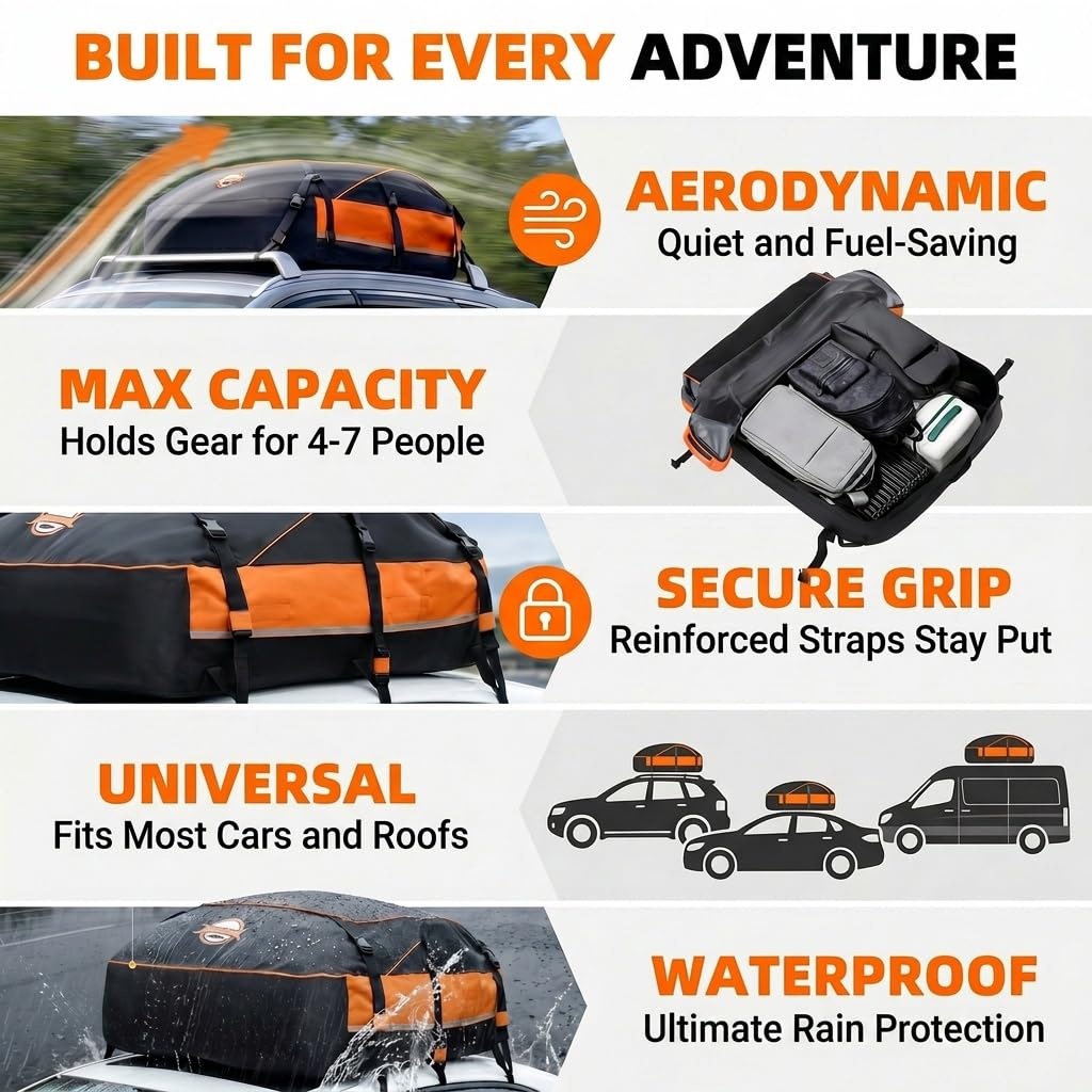 Sailnovo Rooftop Cargo Carrier, 20 Cubic Feet Soft-Shell Cargo Carrier for Top of Vehicle with/Without Roof Rack, Waterproof Car Roof Cargo Carrier with Anti-Slip Mat, Reinforced Straps, Door Hooks
