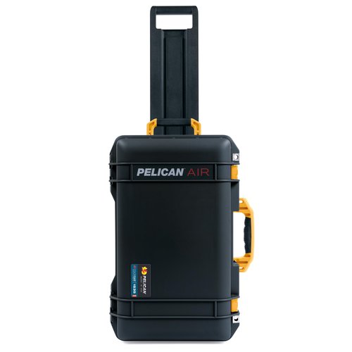 Pelican Air 1535 Carry-on Case by ColorCase - Black - Medium Size Waterproof Case (Case Only) - Yellow Handles & Latches, 015350-0000-110-241