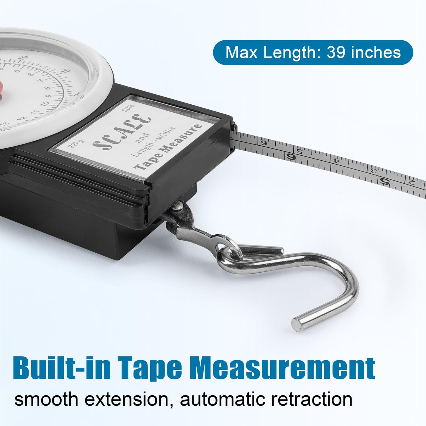 Mechanical Hanging Scale Multi-Purpose Portable Spring Dial Weight Scale with Tape Measure for Fishing Kitchen Farms
