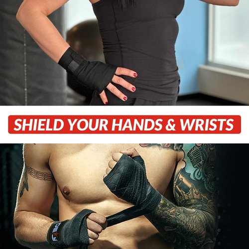 DEFY Professional 180 Inch Hand Wraps for Boxing Muay Thai MMA Elastic Bandages for Men & Women -Pair (Black)