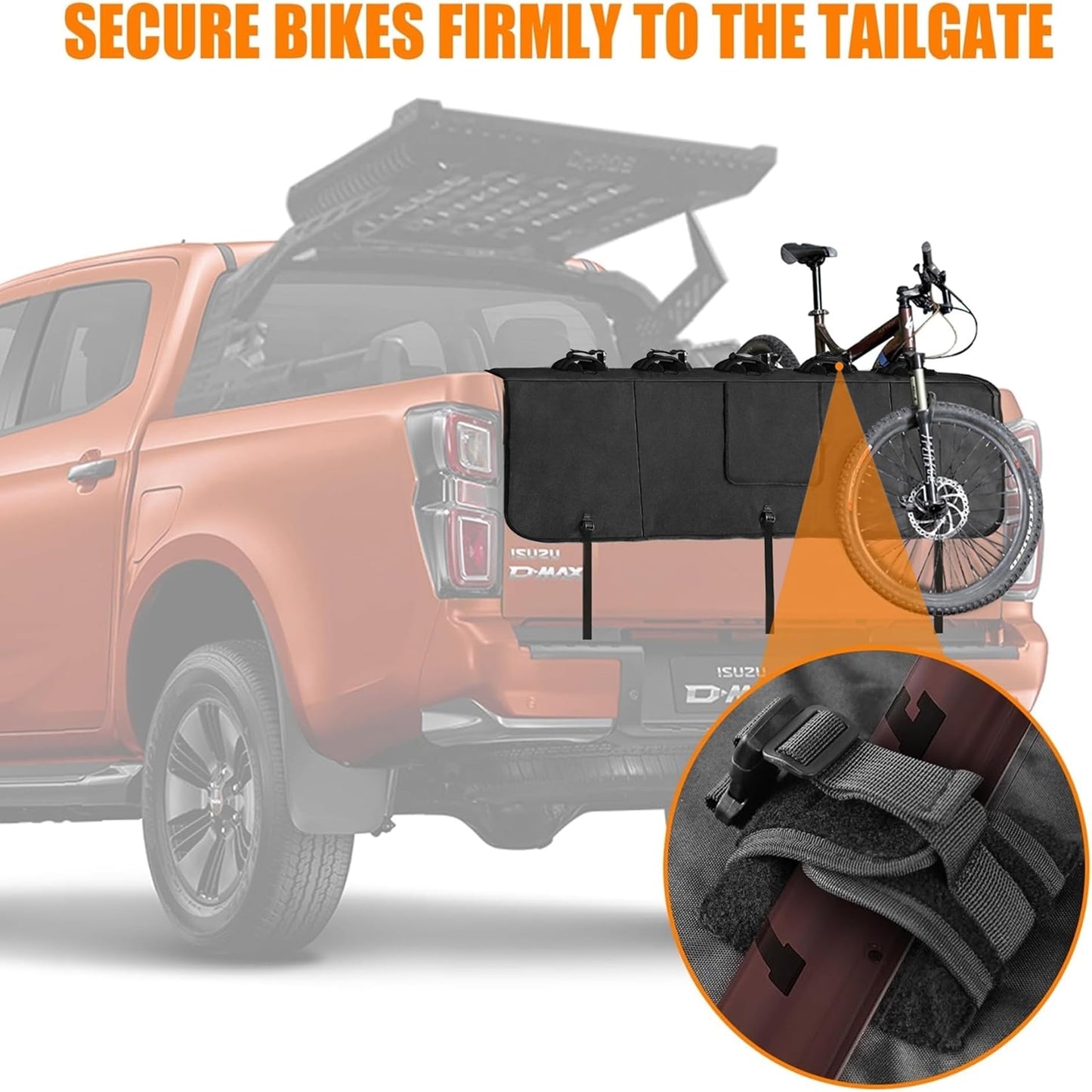 WALMANN 62" Wide Tailgate Pad for Bikes, Holds Up to 5 Bikes Pickup Truck Tailgate Bike Pad with 2 Tool Pockets