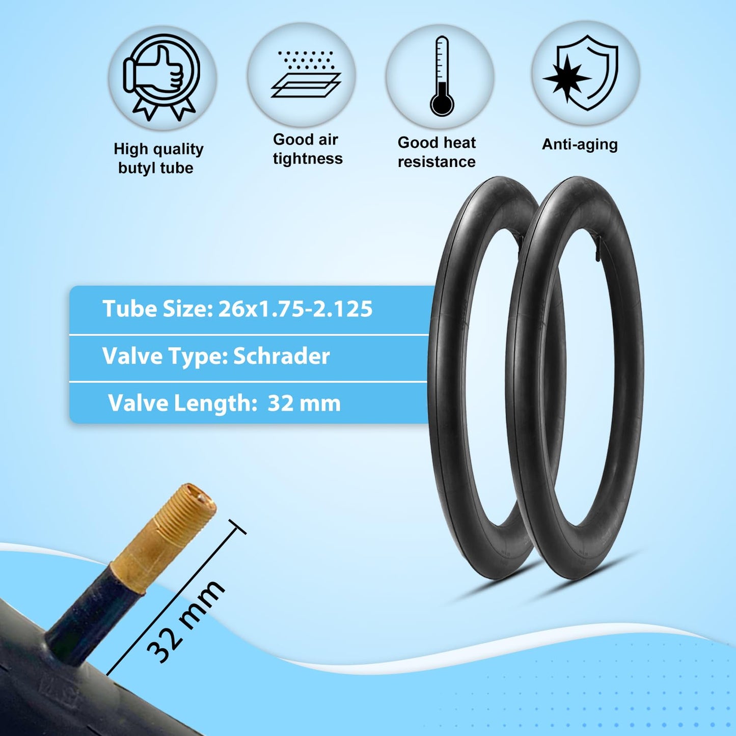 2-Pack Cruiser Bike Tires Set: MOHEGIA 26 x 2.125 Inch Folding Tires, Inner Tubes, and Tire Levers Replacement Kit for Beach Cruiser Bicycle -White Walled