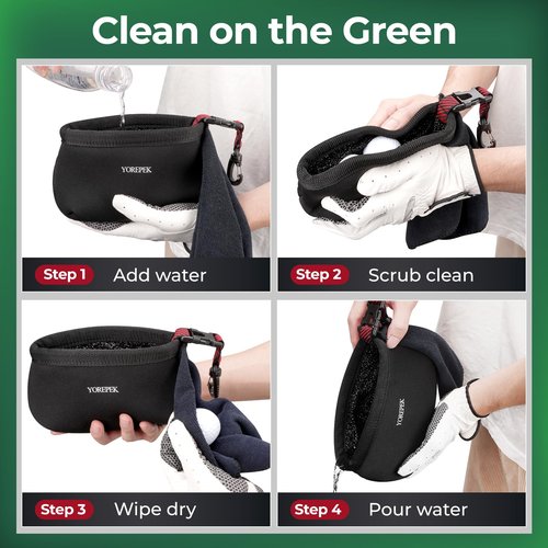 YOREPEK Golf Club Cleaner Bag with Towel, 360° Rotating Clip Golf Ball Washer, Club Washer with Zipper Pocket, Golf Bag Accessories for Men, Golf Gifts, Black