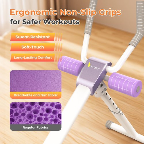 OWLSKY Ab Workout Equipment, Adjustable Ab Machine Full Body Workout for Home Gym, Strength Training Exercise Equipment for Body Shaping Foldable Waist Trainer Suitable for Beginner Purple