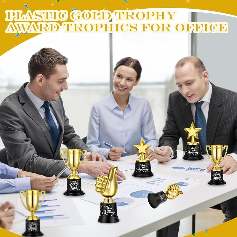 Bulk 36 Pack Gold Trophy Awards - 3 Styles, 4.6-5 Inch Plastic Trophies