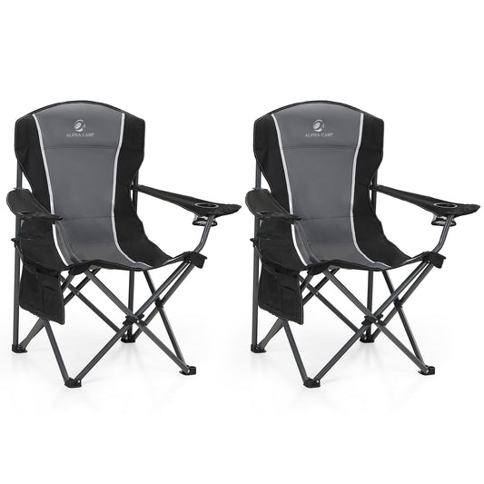 ALPHA CAMP Oversized Camping Folding Chair - Heavy Duty Steel Frame Support 350 LBS, Collapsible Padded Arm With Cup Holder, Quad Lumbar Back, Portable for Outdoor/Indoor