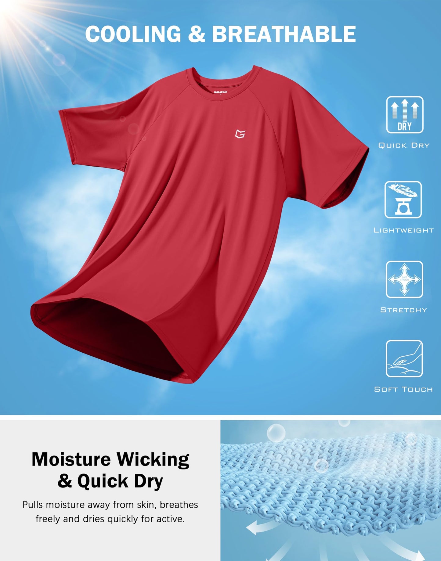 Men's Athletic Workout T-Shirts Moisture Wicking Cooling Running Shirts Short Sleeve Performance Tee for Gym Tennis(Red,3XL)