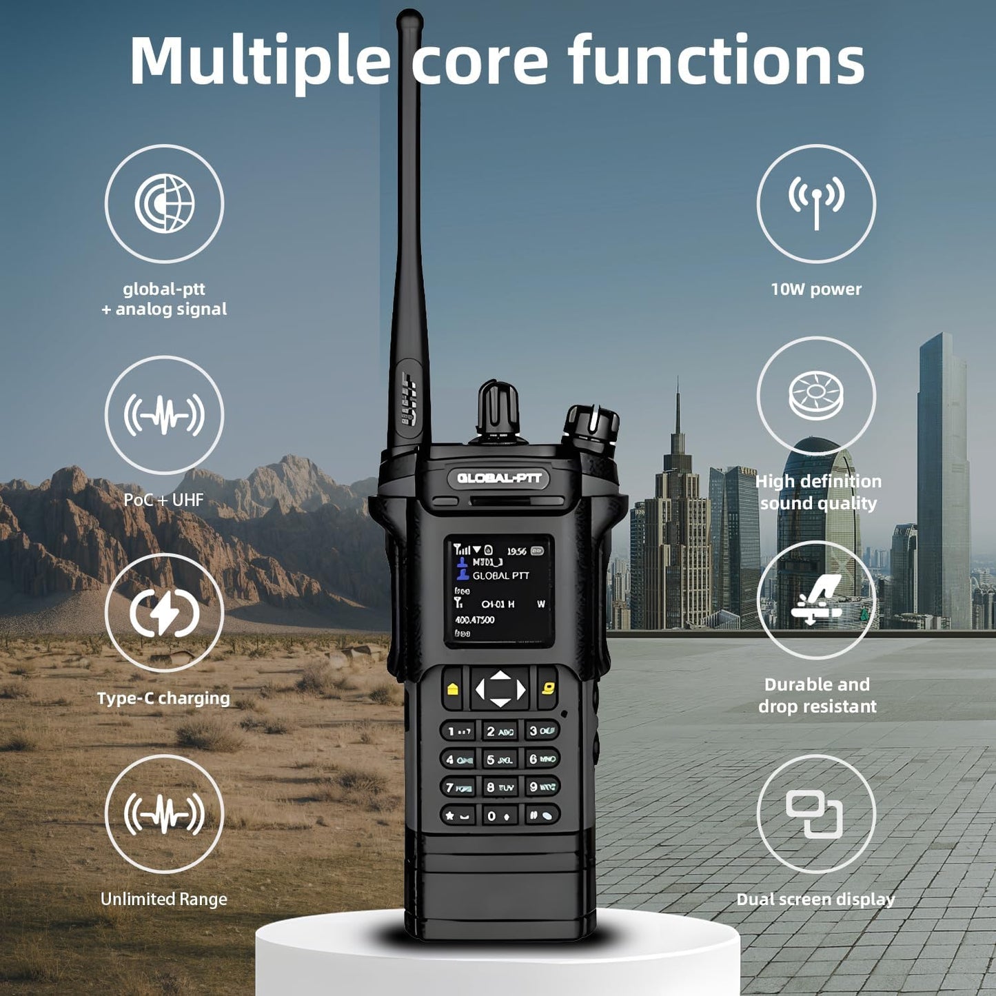 2-Pack 4G LTE PoC and Analog Two-Way Radios, Dual Band UHF/VHF 10w Power Unlimited Nationwide Range Walkie Talkie - Included 1-Year Data Plan (5288 Plus)