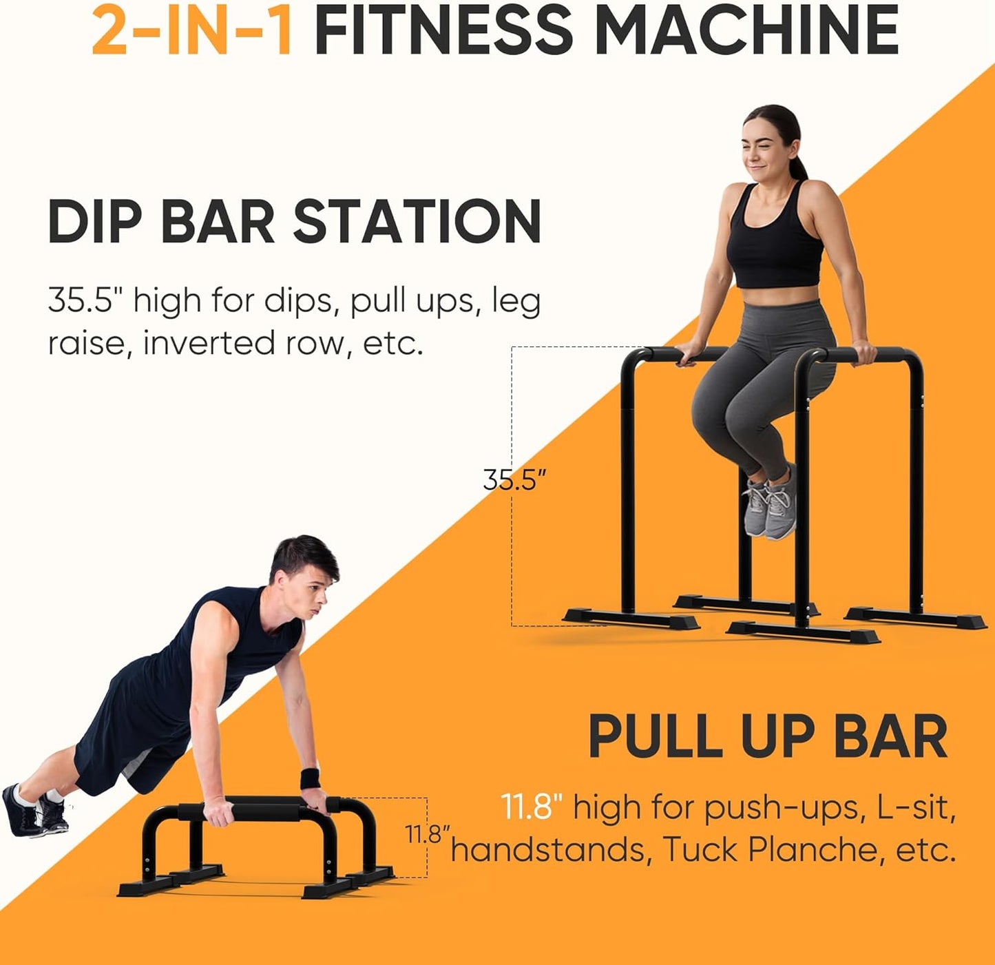 2-in-1 Adjustable Dip Bar Pro Max - Heavy Duty Parallel Bars with Connecting Parts, Extra Tall & Thickened Steel Design for Home Gym, Calisthenics & Strength Training