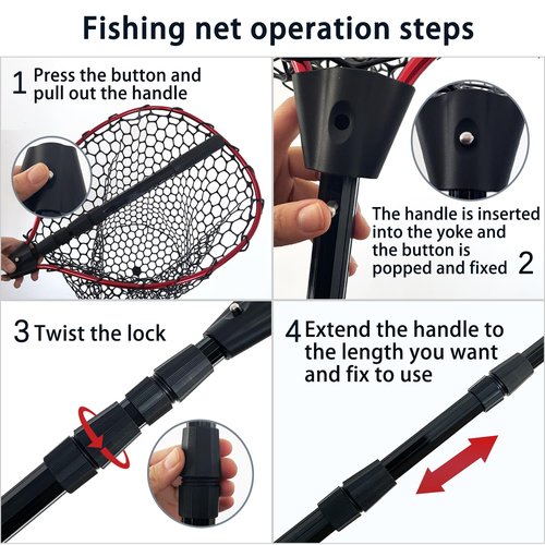 SEASPRO Telescoping Aluminum Alloy Fishing Net - Adjustable Length and Rubber net (Red)