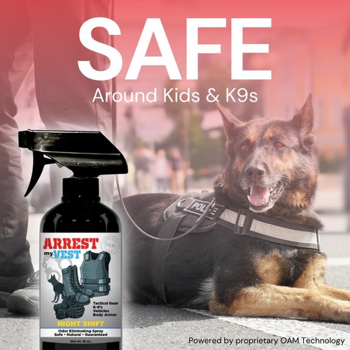 Arrest My Vest Military and Police Grade Odor Eliminating Spray for Body Armor, Tactical Gear. Safe on K9's, ballistic vests and all fabrics including leather - Unscented - 2 16 oz Bottles