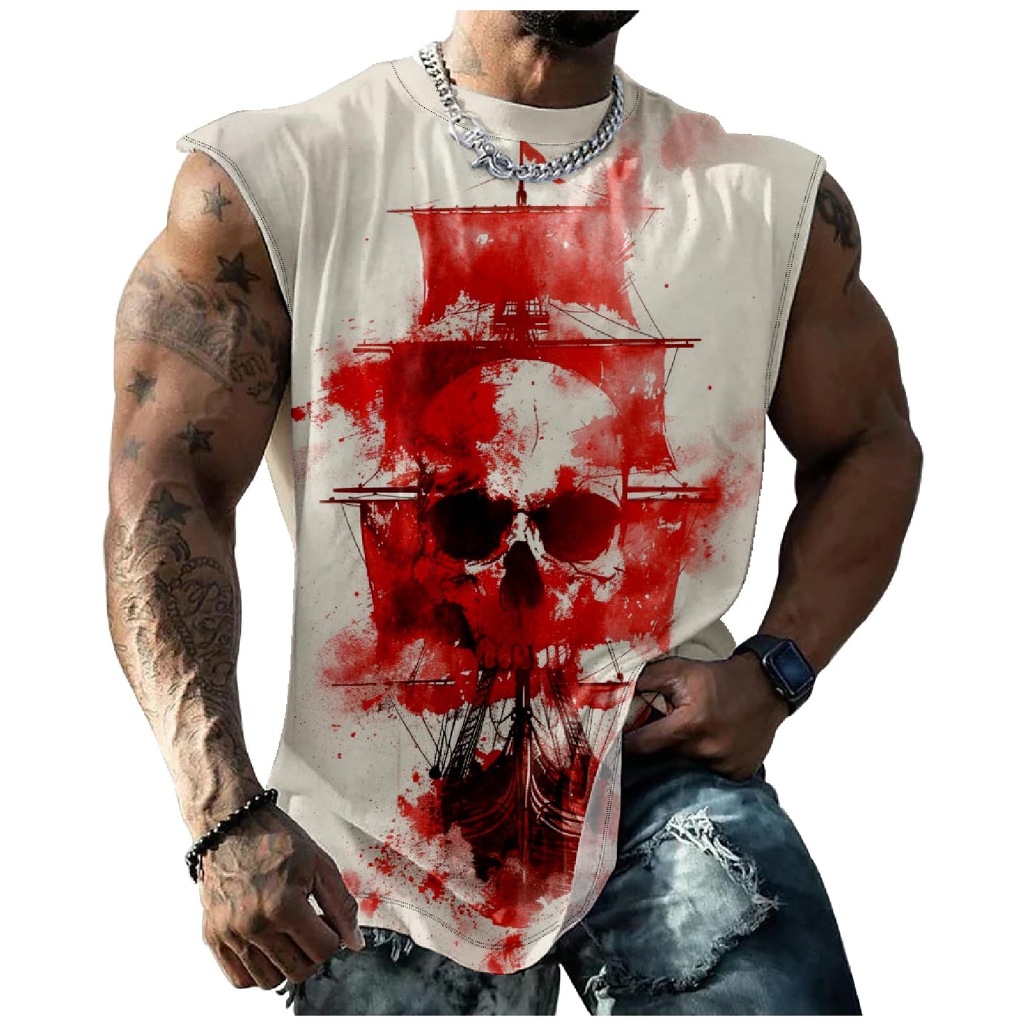 Biacolum Skull Graphics Mens Muscle Shirts Sleeveless Muscle Tank Top Summer Trendy Tough Guy Workout Big and Tall Muscle Shirts for Men Lightweight Tank Tops Suitability Gym Athletic,hat Yellow,L