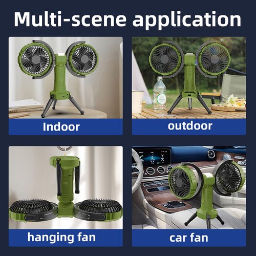 NIFBANG Outdoor Camping Fan with LED Light,8000mAh Rechargeable Battery Powered with Hook Tent Fans,270° Oscillating 360°Rotation Portable Tripod Beach Fan for Canopy,Travel,Fishing,Home,Green