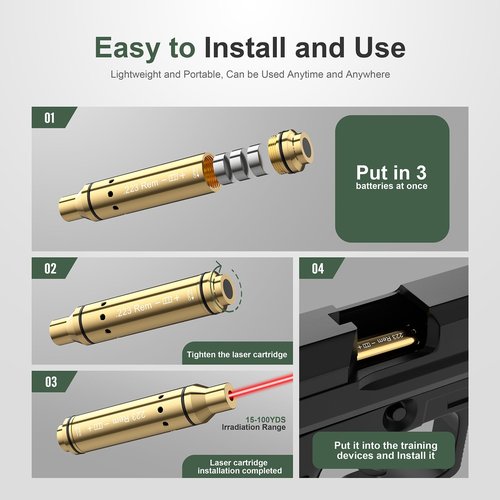 VSTRANICS 223Rem Laser Training Cartridge Dry Fire Training System with Rubber Snap Cap, O-Rings and 3 Set Batteries for Dry Fire Practice and Shooting Training