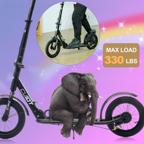 ZQHQKJ Adult Scooter for XXL Big Wheels, Folding Commuter Kick Scooter for Adults & Teens, Adjustable Heigh, Lightweight Sports Commuter Scooter for Kids Tenns Adults, 4 Adjustable Levels.,Black