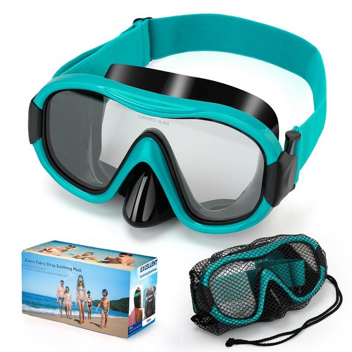 Swimming Goggles Scuba Snorkeling Mask for Adults, Adjustable Elastic Knitted Strap Swim Goggles, Tempered Glass with Panoramic Scuba Snorkel Diving Mask for Adults