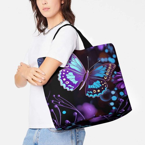 BWQJKUO A Gym Artifact, The Canvas Purple Butterfly And Flowers Printed Yoga Storage Bag Is Durable, Wear-resistant And Does Not Strangle Shoulders. It Is Suitable for Both Men And Women