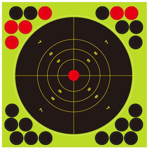 50 Pack 8x8 Inch Splatter Shooting Targets – Reactive Targets with Fluorescent Burst & Patch Stickers – Designed for Shooting Drills and Target Practice - Indoor & Outdoor Use