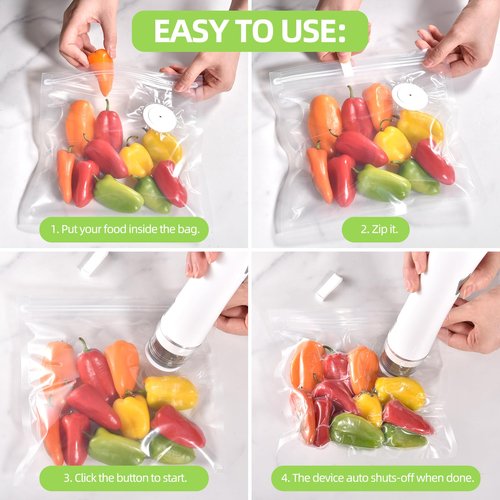 Electric Mason Jar Vacuum Sealer Kit, Cordless Handheld Sealer for Wide Mouth & Regular Mouth Mason Jars, Portable Food Storage and Canning (White Vacuum Sealer + 30 Bags)