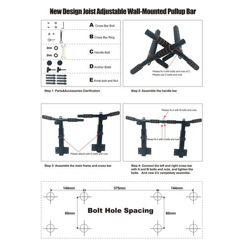 Pull Up Bar Wall Mounted: Adjustable Wall Joist Mount Pull Up Bar & Chin Up Bar for Home Gym Workout Strength Training Equipment
