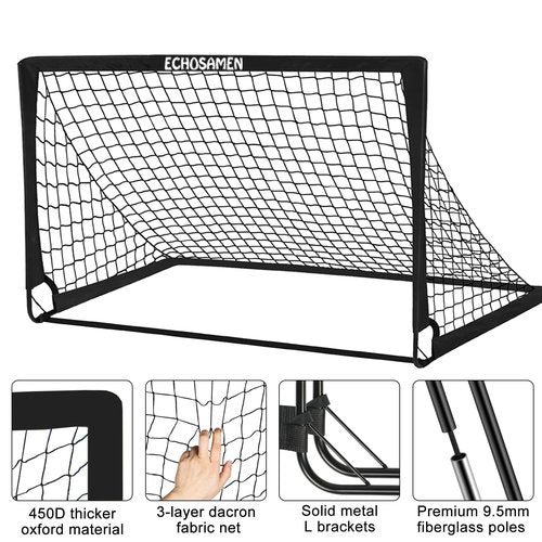 ECHOSAMEN Kids Soccer Goals for Backyard, 2 of 6 x 4 ft Kids Soccer Goal Set Soccer Net with 10 Soccer Cones, Agility Ladder & Carry Bag, Portable Soccer Training Equipment.