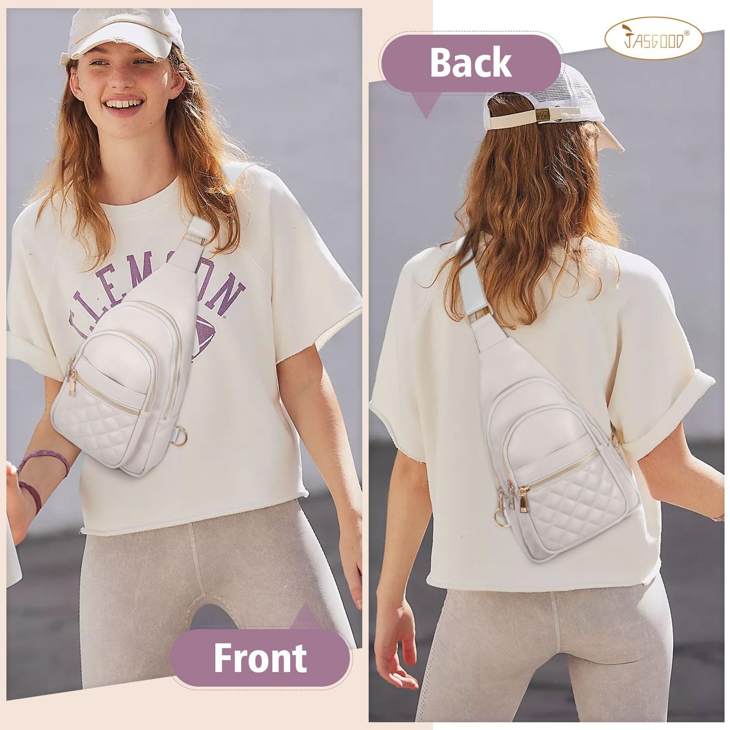 JASGOOD Sling Bag for Women Crossbody Leather Anti-theft Fanny Packs Chest Bag Sling Backpack for Fashion Travel,Light Gray