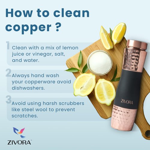 ZIVORA 100% Pure Copper Water Bottle - 34oz water bottle for Drinking with Sipper & Traditional Cap, Copper Straw, Canvas Bag & Cleaning Brush/Modern Lifestyle with Ayurvedic Benefits.
