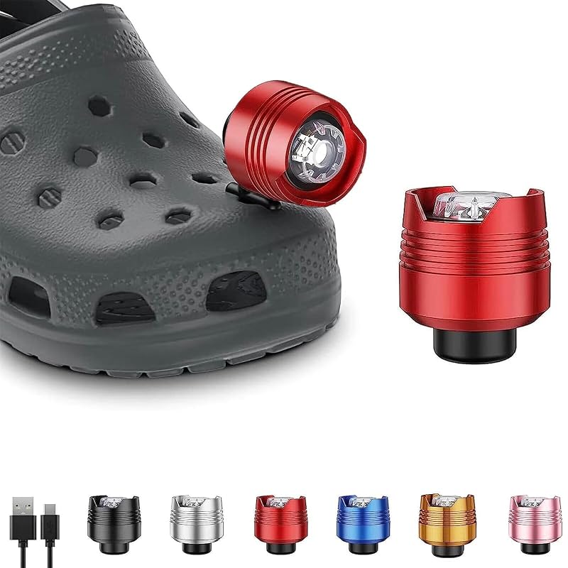 Rechargeable Clog Headlights for Shoes - 2 Pack, Red, 3 Light Modes for Dog Walking, Camping, Running