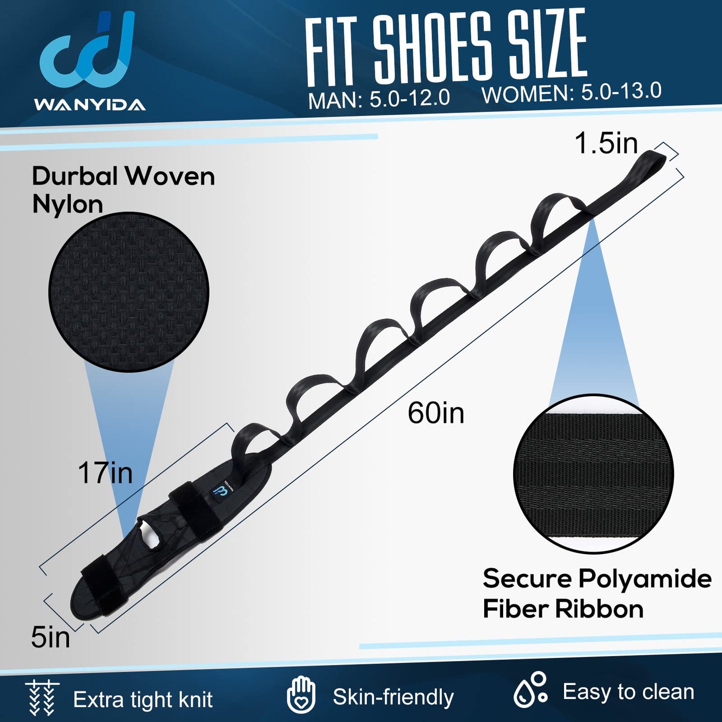 Foot and Calf Stretcher for Plantar Fasciitis, Achilles Tendonitis, Heel Spurs, Drop Foot. Yoga Stretching Strap for Leg, Thigh and Hamstring (Black)