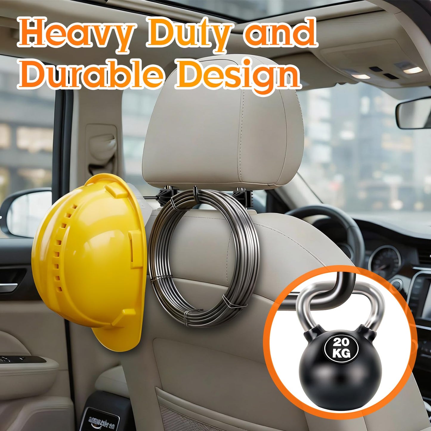 Hard Hat Holder for Truck, Heavy Duty Stainless Steel Hard Hat Accessories, Headrest Hooks for Car Seat, Compact Truck Organizer & Storage, Car Purse Hook for Work Helmets & Gear, Blackon(1pack)