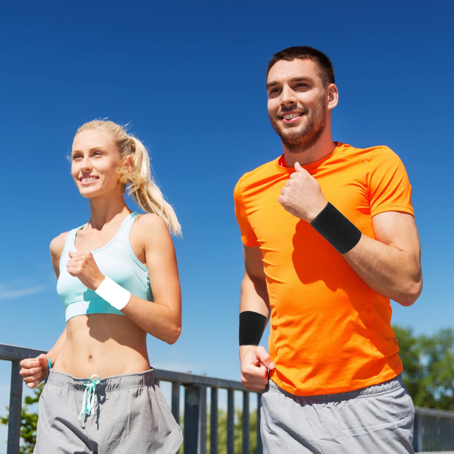 IMAGERIO 6 Pack 4 Inch Wrist Sweatbands Tennis Wrist Bands Absorbent Sweat Band for Men and Women, Breathable Cotton Sweatbands for Working Out, Basketball, Running Athletic Sports -Blue/Black/White