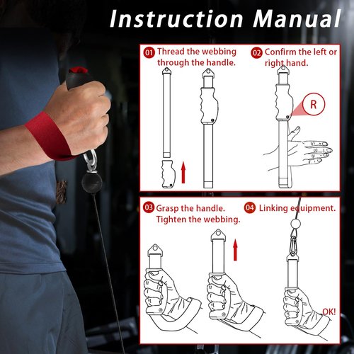 Arm Wrestling Handle ??Right/Left Hand Version ??Pro Ergonomic Grip with TPE Coating ??Stainless Steel Webbing Connector ??Pulley Attachment for Biceps & Wrist Strength