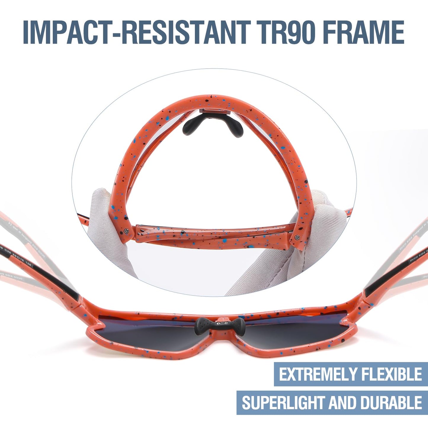 DUCO Kids Sunglasses Youth Baseball Sun Glasses Lightweight TR90 Frame UV400 Sports Cycling Shades for Boys Girls DK268 (Orange Frame Black Temple Revo Orange Lens)