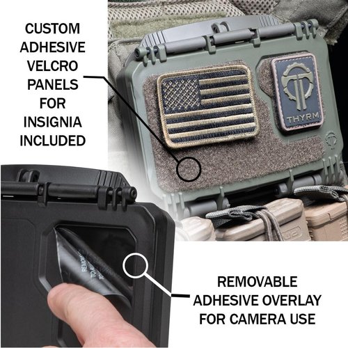 Thyrm DarkVault Comms 2.0 Critical Gear Case with Patch Panels, Integrated Phone Clamp, Viewing Window, for Chest Rig Compatible with Smartphones, Made in USA (Tan Front/FDE Back, Large)