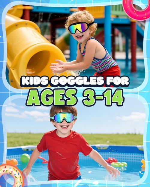Rantizon Kids Swimming Goggles 2 Pack, Anti Fog&UV Kids Goggles for Boys Girls, No Leak Wide View Swim Goggles for Child 3-14